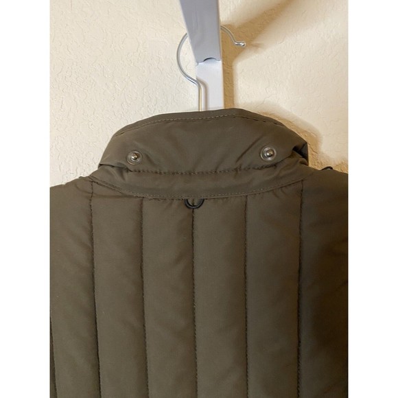 Elie Tahari‎ Quilted Jacket Olive Green Snap Button Front Coat Sz S - flaw - Picture 8 of 9